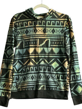 On The Byas Men's S Aztec Southwestern Pullover Hoodie Boho Festival Green